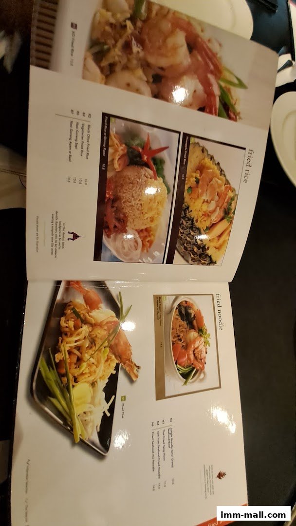 A menu from Bali Thai IMM featuring delicious Thai dishes like fried rice and noodles.