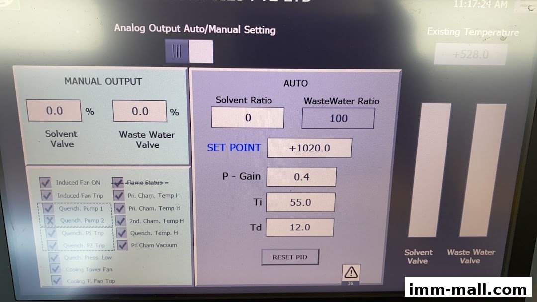 A digital control panel displaying process parameters and status indicators for industrial operations.