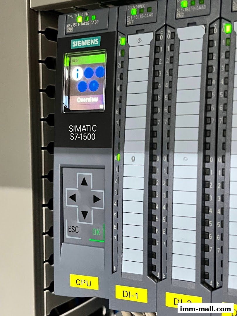 Close-up of a Siemens SIMATIC S7-1500 industrial automation controller.