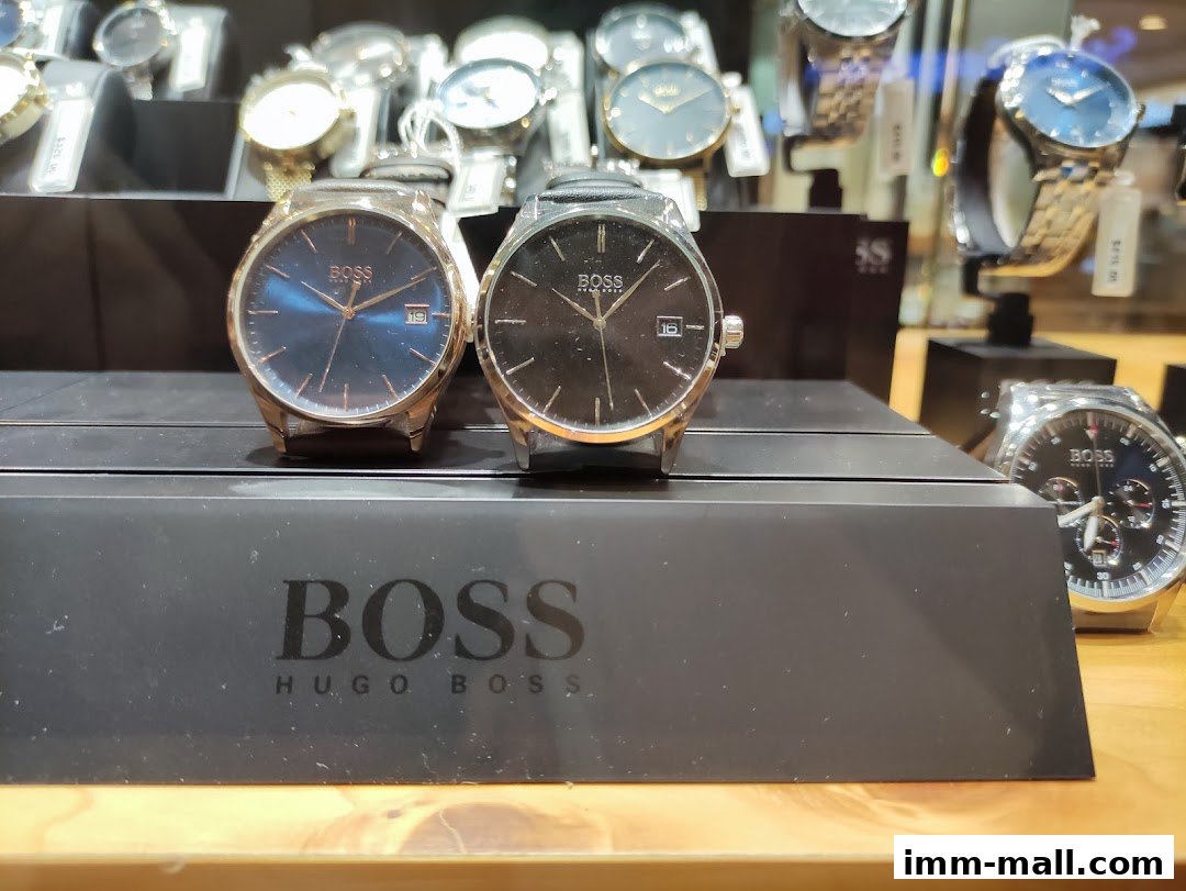 A display of Hugo Boss watches, featuring elegant designs and premium materials.