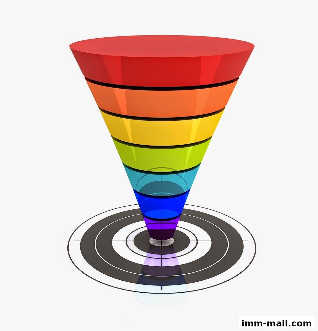 A colorful sales funnel graphic with a target.