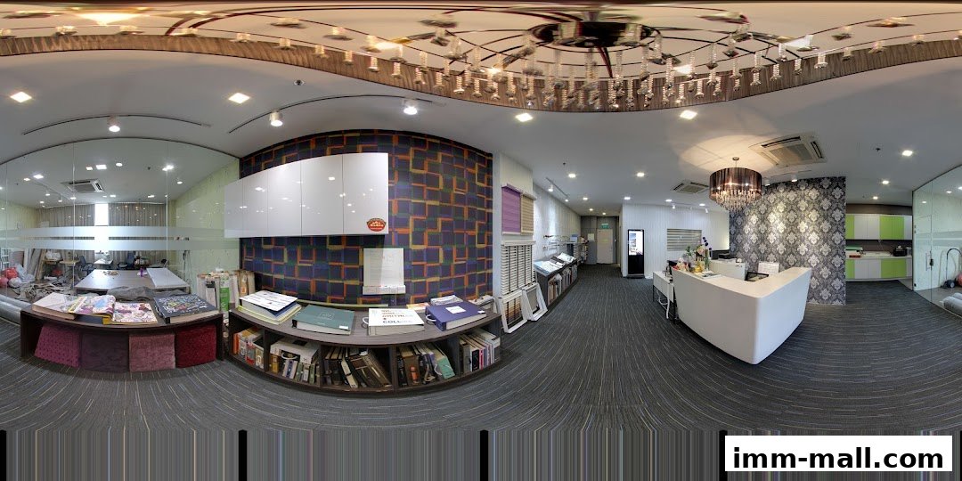 Interior view of Dpatterns Pte Ltd, showcasing a reception area, sample displays, and consultation spaces.