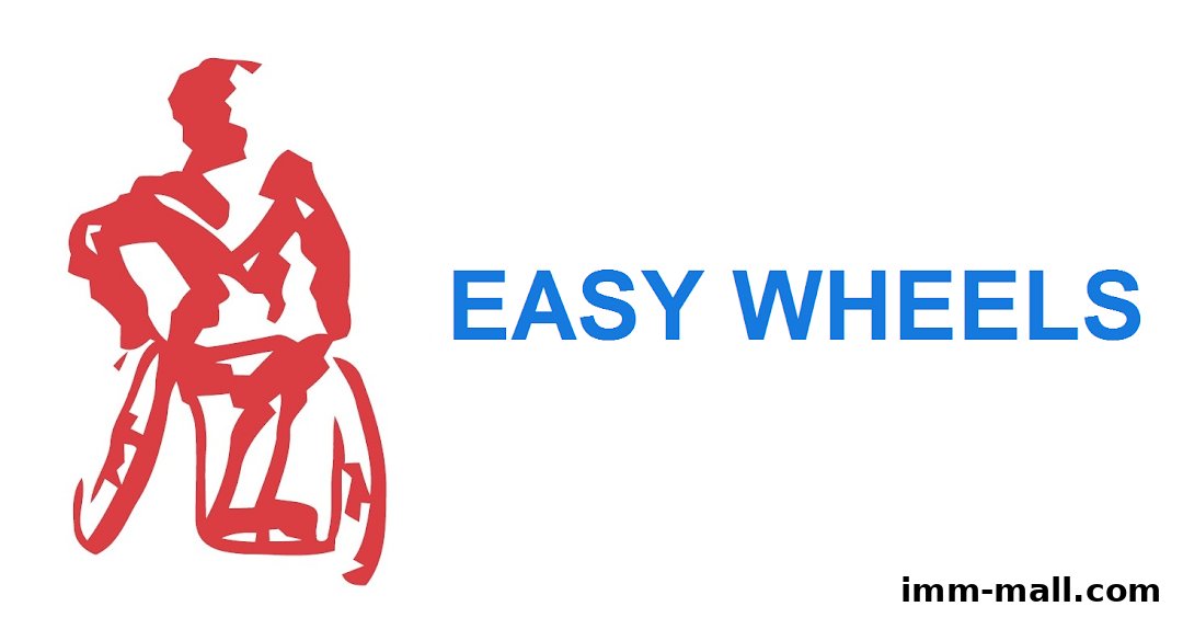 Logo for Easy Wheels, featuring a red silhouette of a person in a wheelchair and the text 'EASY WHEELS'.
