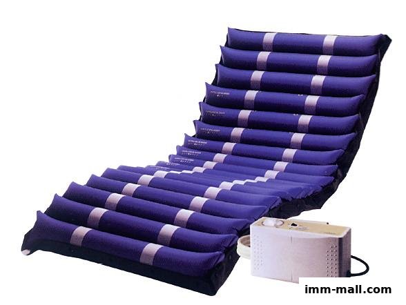 An inflatable mattress with an air pump, designed for homecare and rehabilitation.