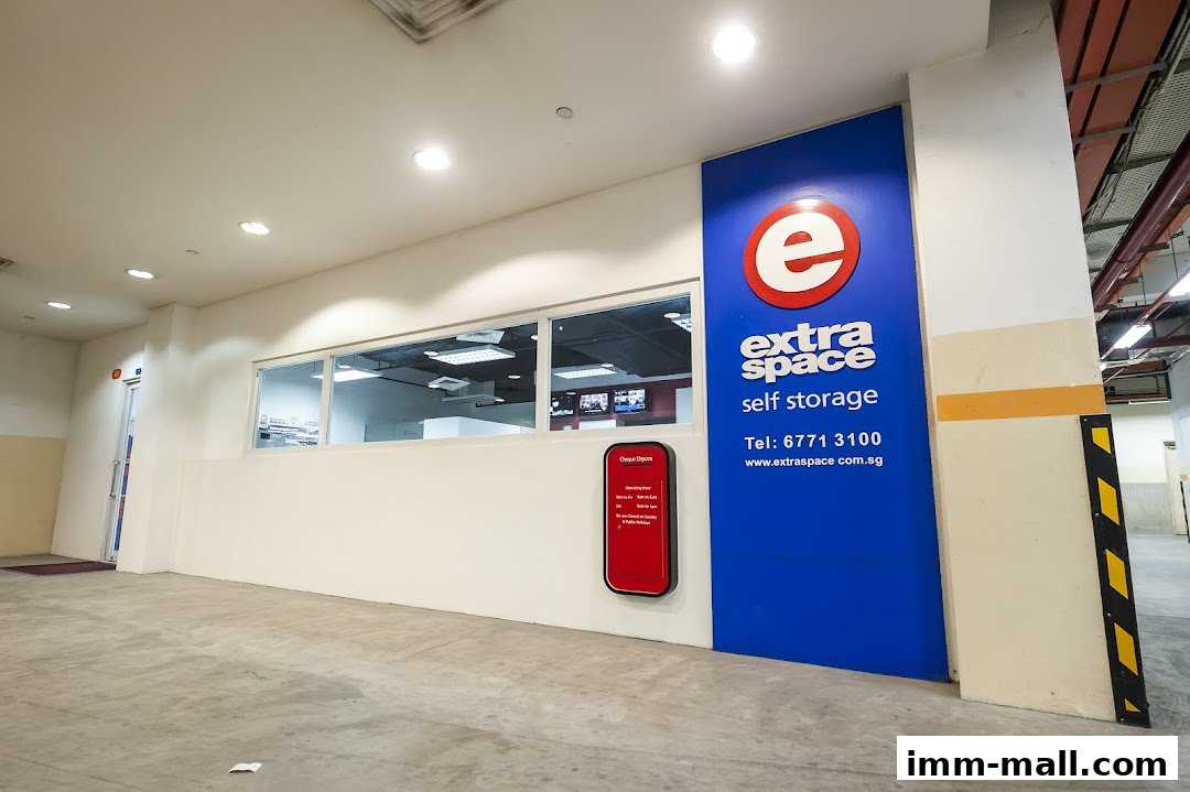 The exterior of Extra Space Self Storage, featuring their branding and contact information.
