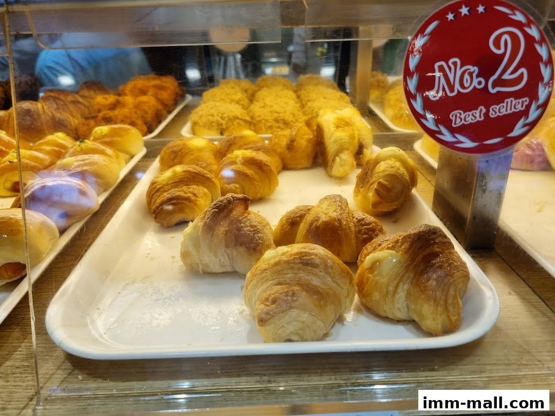 A display of freshly baked croissants and pastries at Four Leaves bakery.