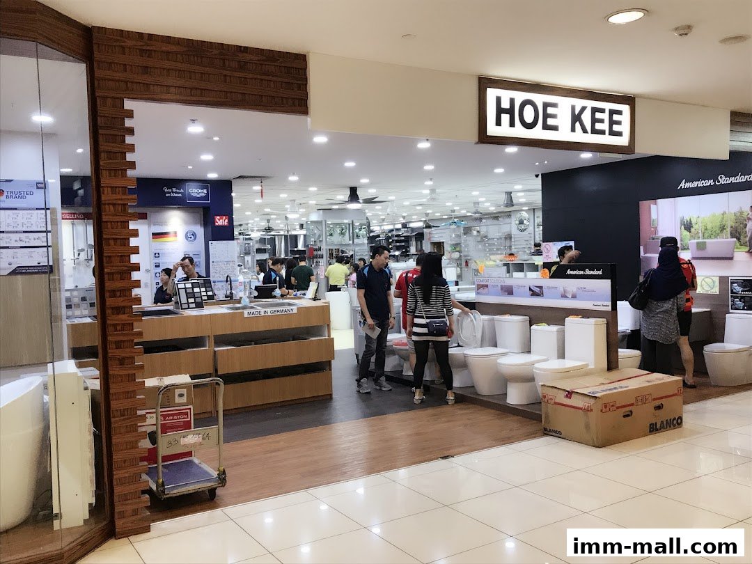Interior view of Hoe Kee Hardware showroom displaying toilets and bathroom fixtures.