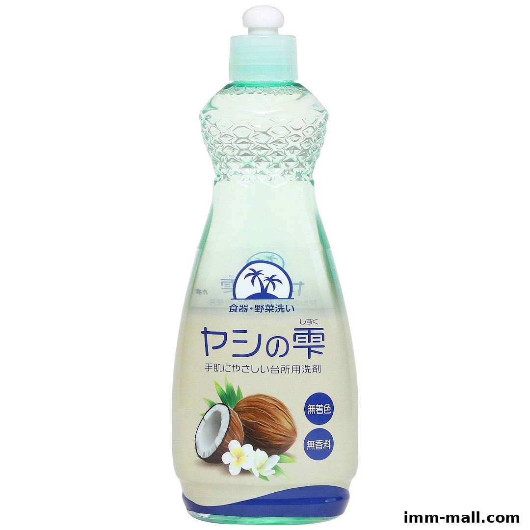 A bottle of Japanese dish soap with coconut imagery and text.