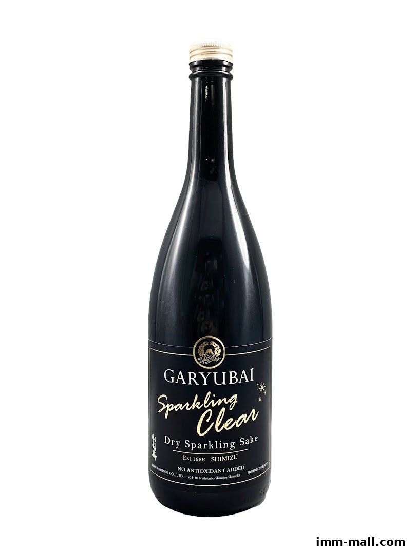 A bottle of Garyubai Sparkling Clear Dry Sparkling Sake with a white background.