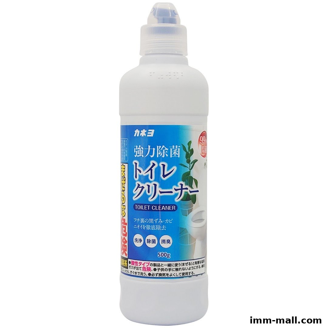 A bottle of Japan Pack System's powerful toilet cleaner with a label indicating its cleaning and deodorizing properties.