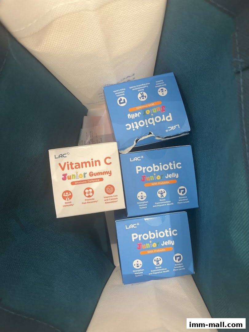 Several boxes of LAC brand Vitamin C Junior Gummy and Probiotic Junior Jelly.