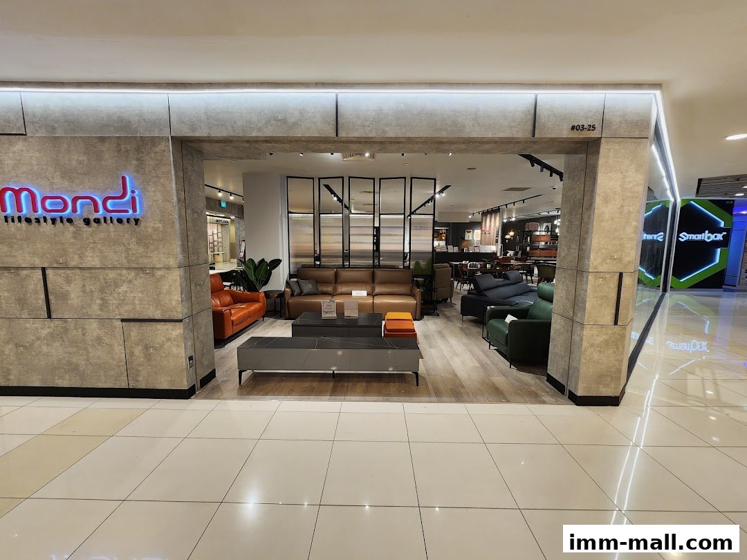 The entrance to Mondi Lifestyle Gallery, showcasing modern sofas and furniture.