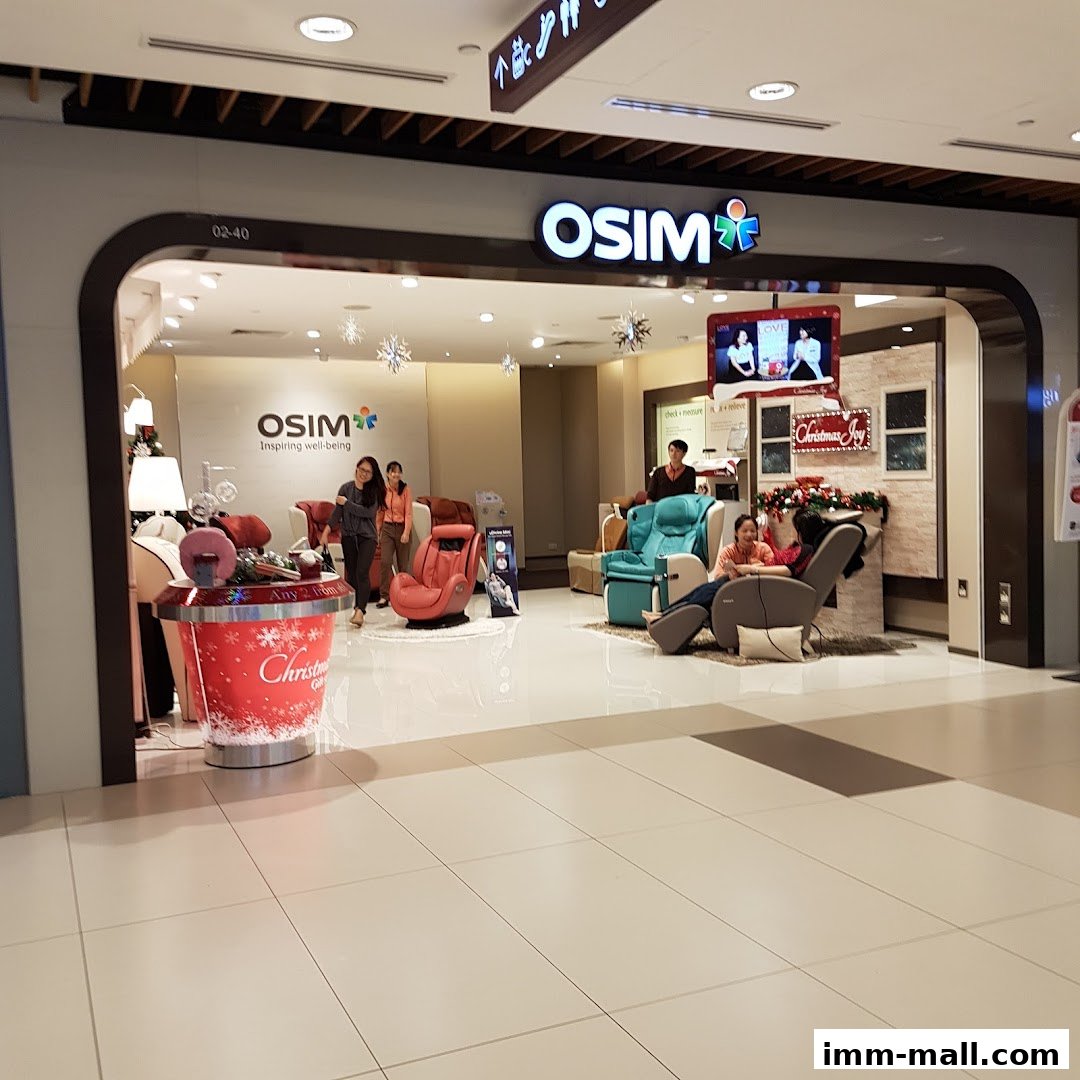 OSIM shop interior with massage chairs and customers experiencing them.