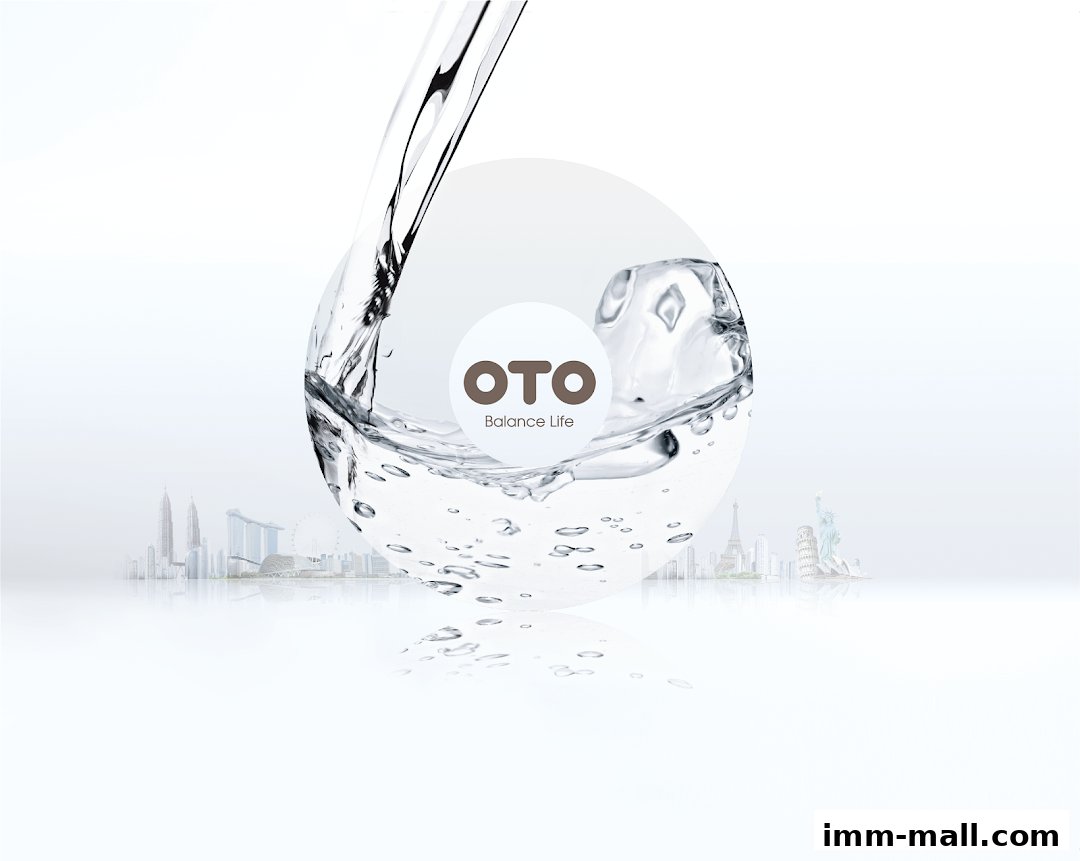 The OTO logo with water splashing, set against a backdrop of famous world landmarks.