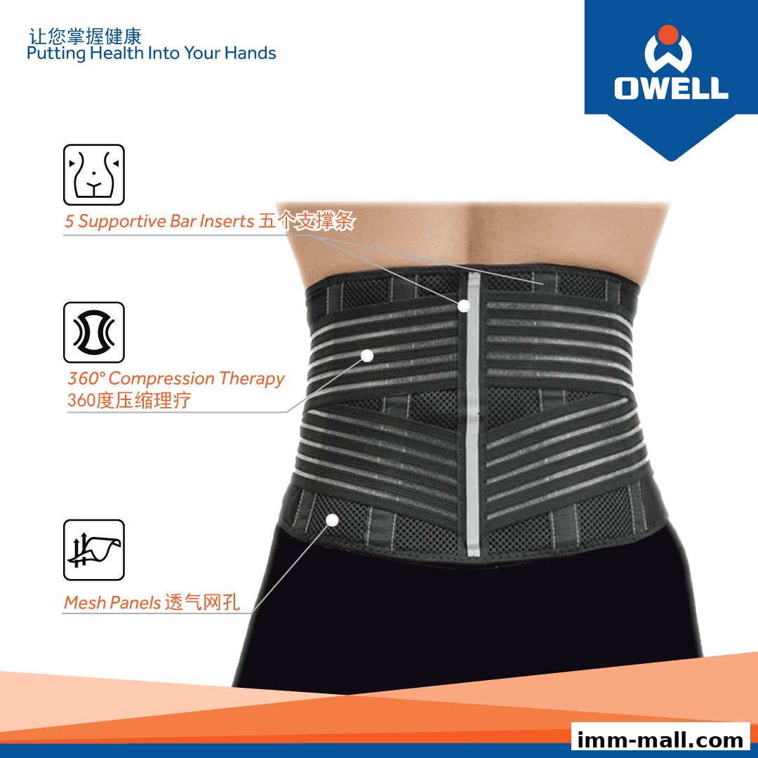 A person wearing a supportive back brace with features highlighted.