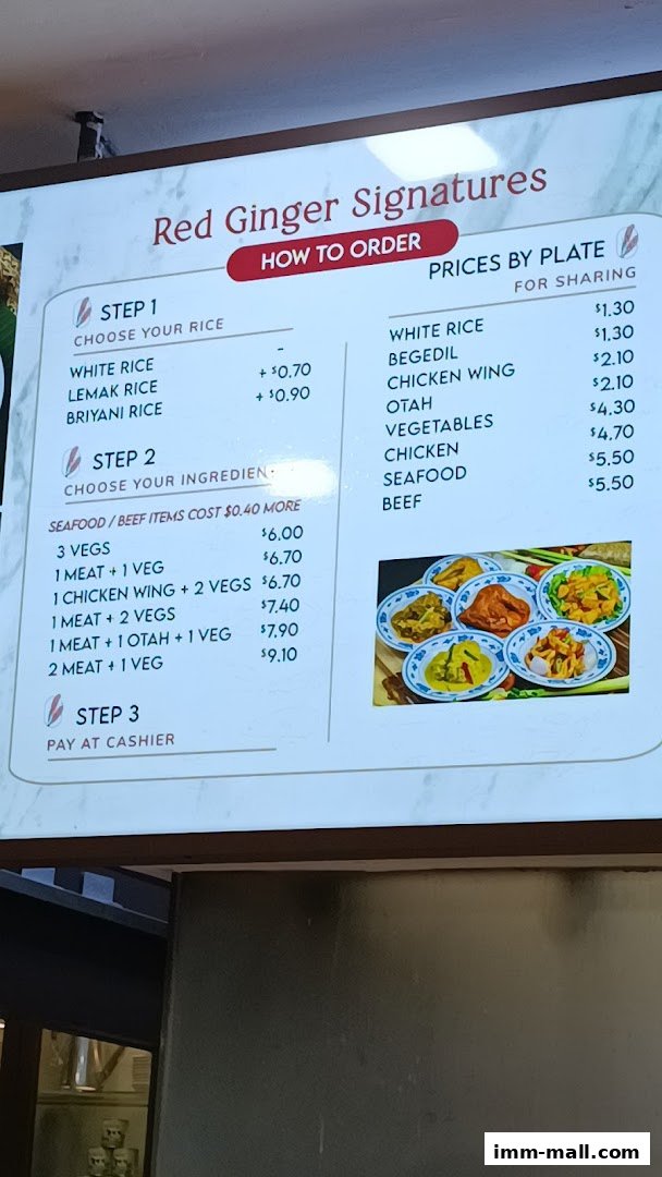 A menu board for Red Ginger Signatures, detailing how to order and prices for sharing.
