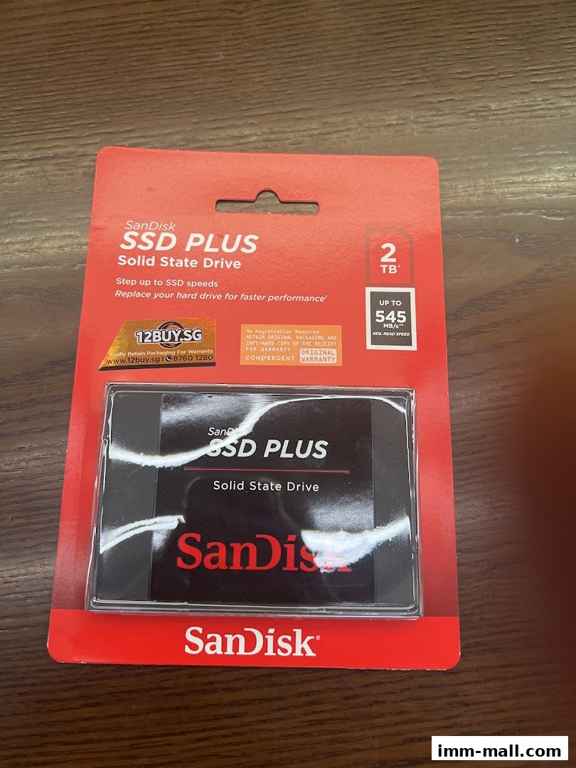 A SanDisk SSD PLUS 2TB Solid State Drive in its retail packaging.