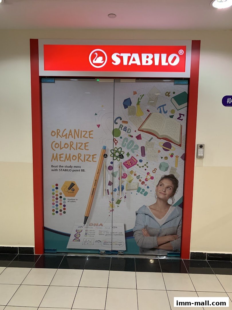 The entrance to Schwan-STABILO Singapore Pte Ltd, featuring colorful graphics and product information.