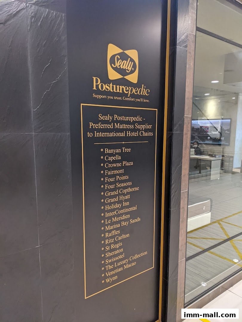 Sealy Posturepedic sign listing international hotel chain clients.