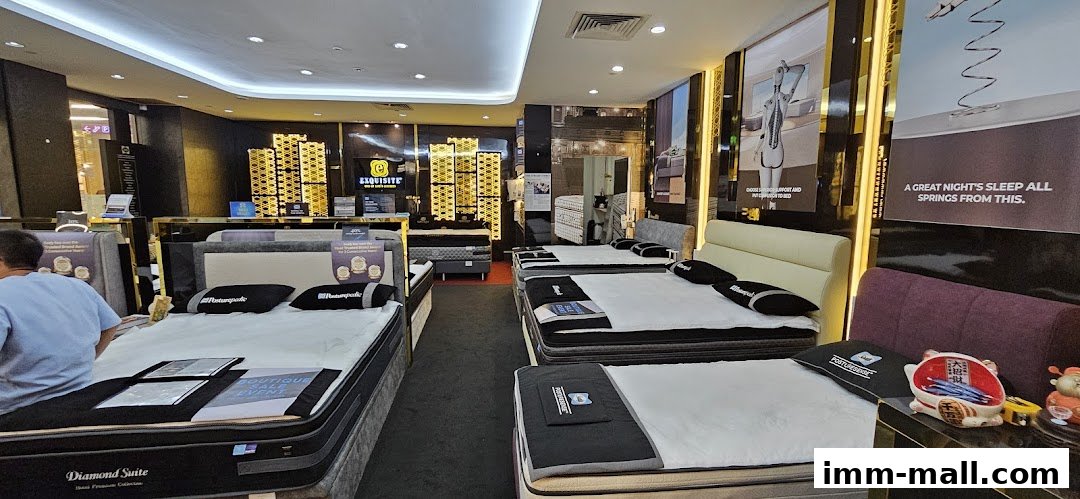Interior view of a Sealy Sleep Boutique showcasing multiple mattresses and bedding.