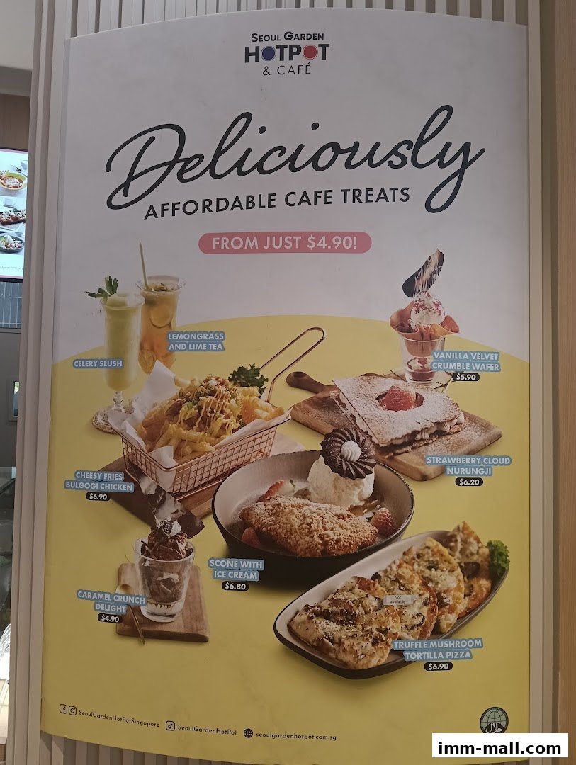 A menu board showcasing various cafe treats from Seoul Garden Hotpot & Cafe.