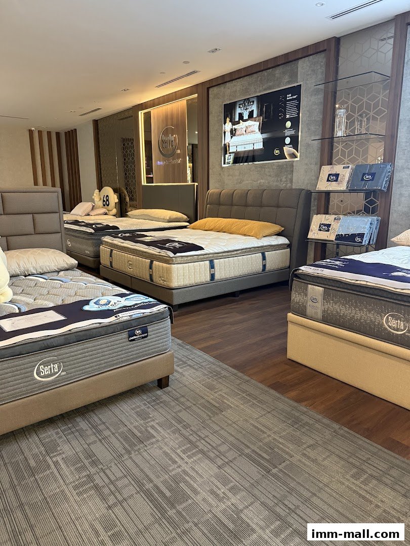 Interior view of a Serta Sleep Center showcasing various Serta mattresses on display.