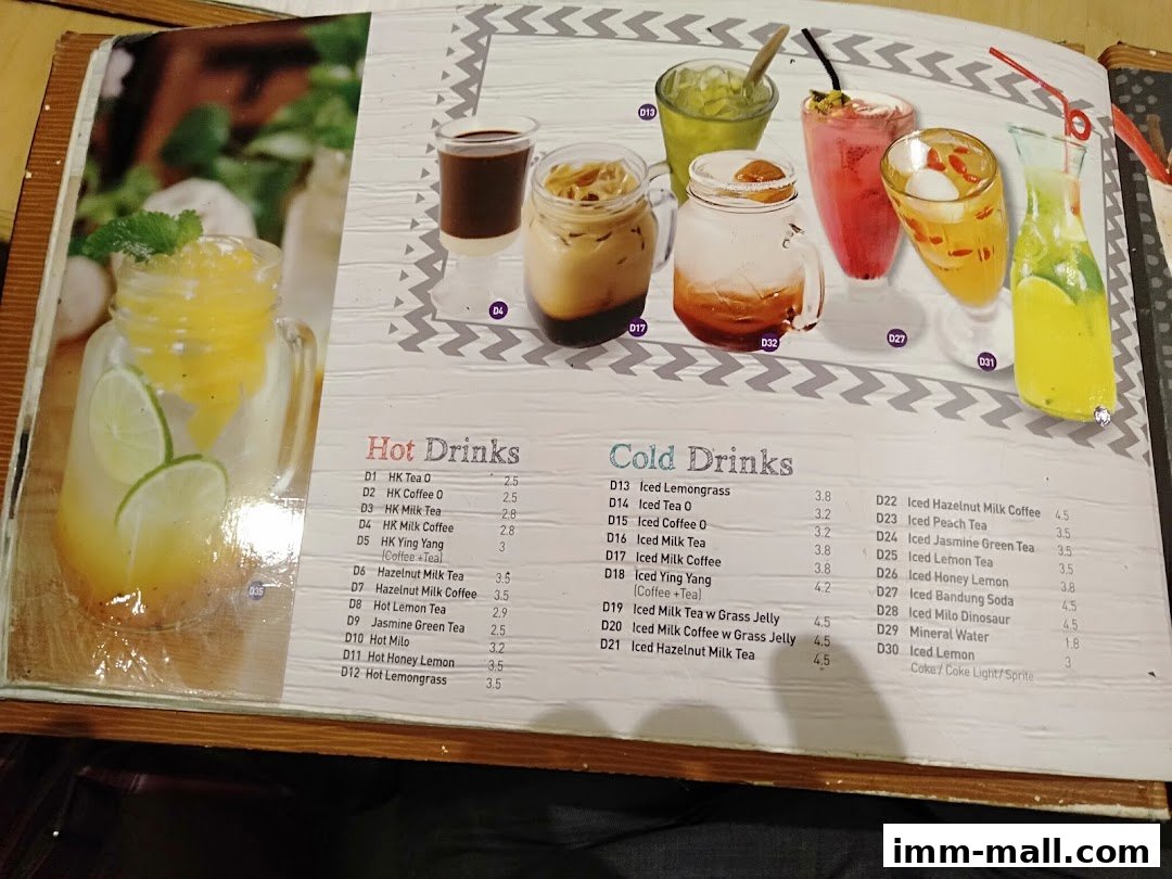 A menu from Streats IMM featuring hot and cold drinks with prices.