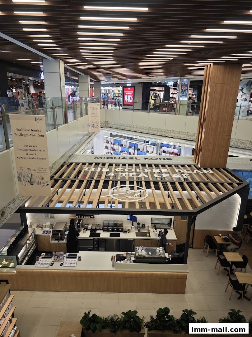 An overhead view of The Coffee Bean & Tea Leaf shop in a modern shopping mall.