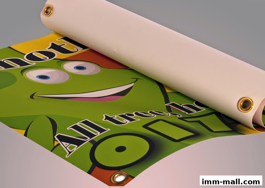 A rolled-up banner featuring a cartoon frog and text about trees.