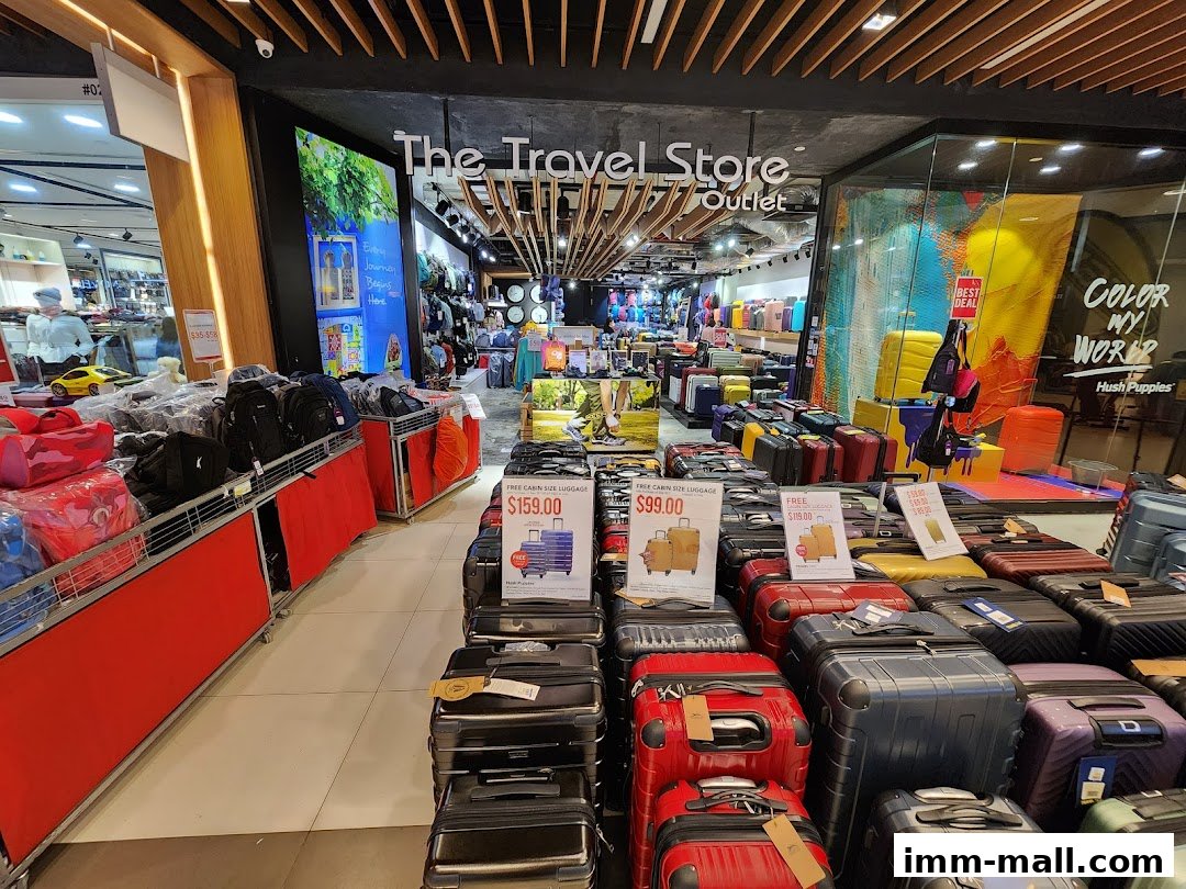 A wide selection of luggage and travel bags displayed inside The Travel Store.