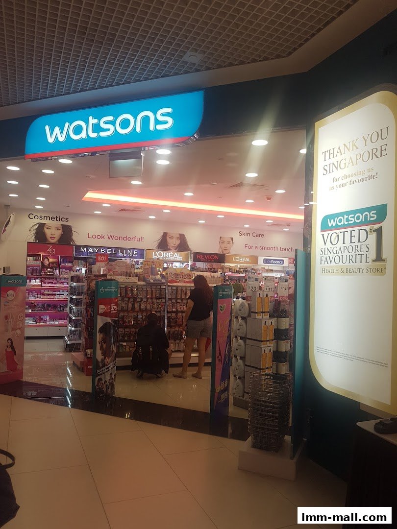 The entrance to a Watsons health and beauty store, showcasing cosmetics and skincare products.